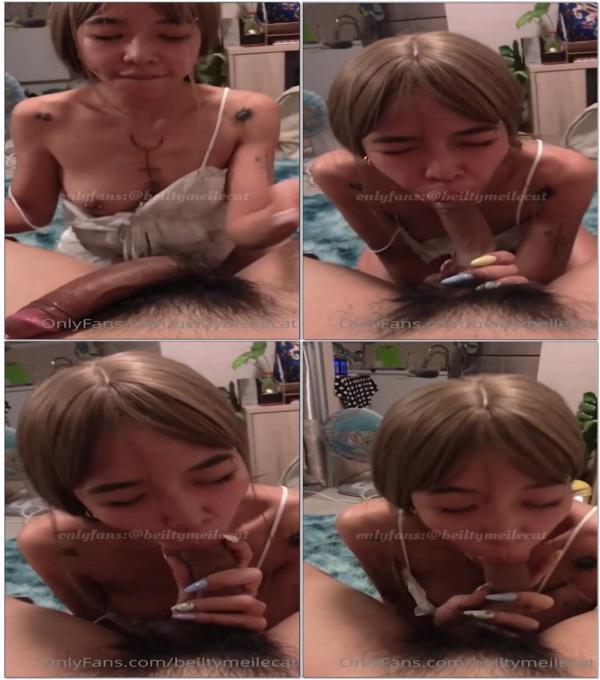 น้องใบเตยวัยรุ่นไทยผมสั้น ดูดจู๋น้ำกามคาปาก